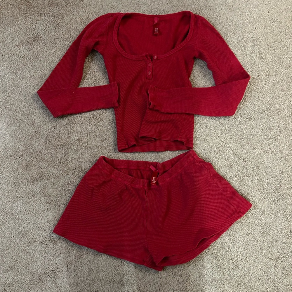 SKIMS Valentine’s Day collection waffle knit sleep set. Size small